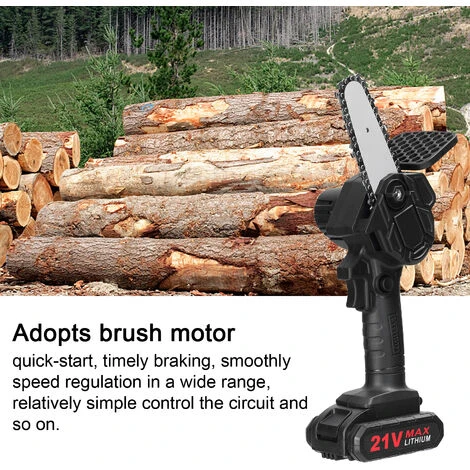 LIFCAUSAL 21V 500W 4 Pouces Batterie Au Lithium Rechargeable Scies à élaguer électriques Petit Moteur De Brosse De Tronçonneuse à Fendre Le Bois Outil électrique à Une Main Pour Le Travail Du Bois Pour Jardin Verger Une Batterie Et Une Charge – Image 5