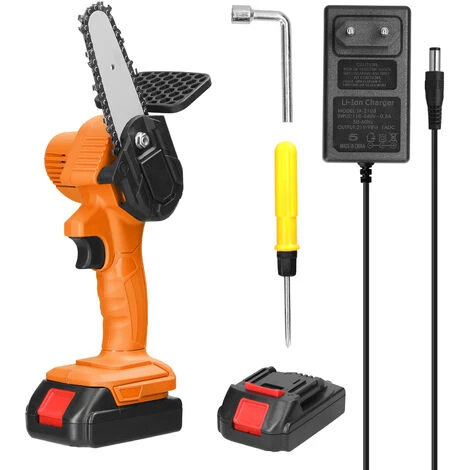 LIFCAUSAL Scies à élaguer électriques à Batterie Au Lithium Rechargeable 21V 4 Pouces Portable Petit Moteur De Brosse De Tronçonneuse à Fendre Le Bois Outil électrique à Une Main Pour Le Travail Du Bois Pour Jardin Verger Deux Batteries Et Une Charge, Jaune