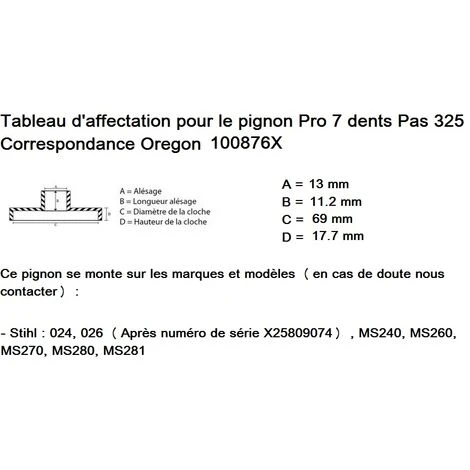 JARDIAFFAIRES Pignon Pro Pour Tronçonneuse Stihl 7 Dents Pas 325 = Oregon 100876X – Image 2