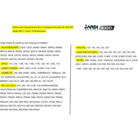 JARDIAFFAIRES Chaîne Pro 35cm Pour Tronçonneuse 3/8-050-1,3mm-49 Entraineurs = 91-49E – Image 2
